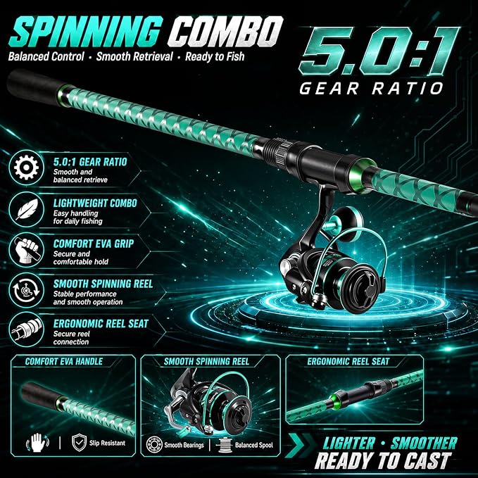 Sougayilang Surf Fishing Rod and Reel Combo, 9-12 ft 3-Piece Surf Rod with 4000-6000 Spinning Reel, Carbon Fiber Saltwater Fishing Combo for Beach Bank and Pier Fishing