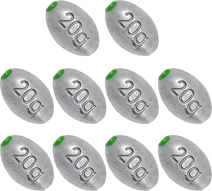 Egg Sinkers Bullet Fishing Weights Oval Shaped with Plastic Core Slip Sinkers for Catfish Fishing Casting Saltwater and Freshwater 1/5oz to 2oz