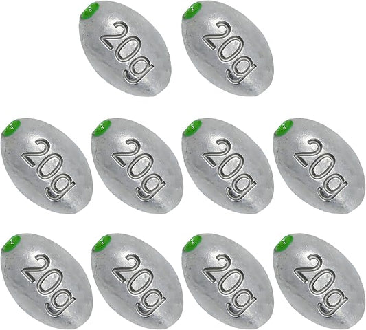 Egg Sinkers Bullet Fishing Weights Oval Shaped with Plastic Core Slip Sinkers for Catfish Fishing Casting Saltwater and Freshwater 1/5oz to 2oz