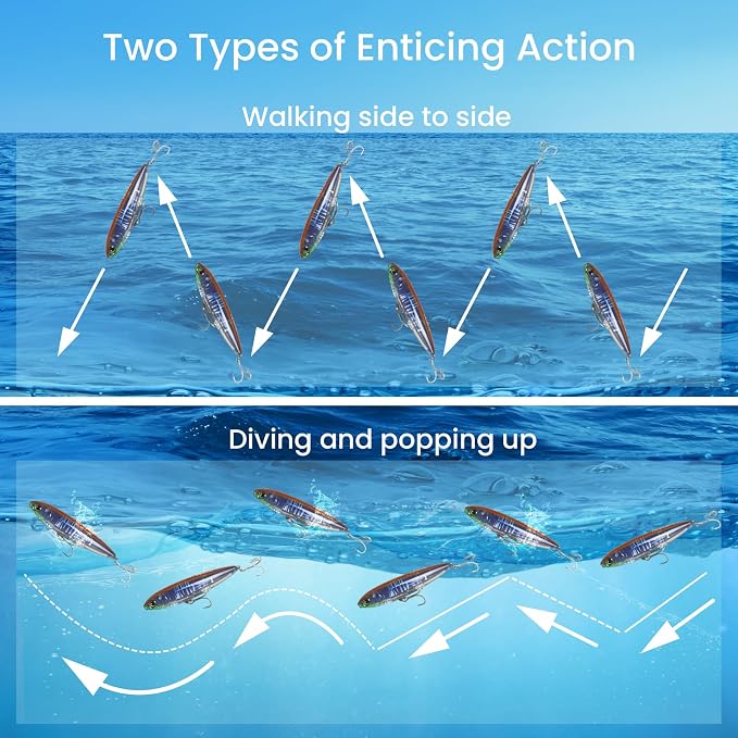 Pristis 3 pcs Topwater Fishing Plopper Lures, Floating Popper Bait Set with Chemically Sharpened Hooks for Saltwater Freshwater, Top Water Plopping Swimbait Teaser for Bass Tuna Perch Pike Crappie