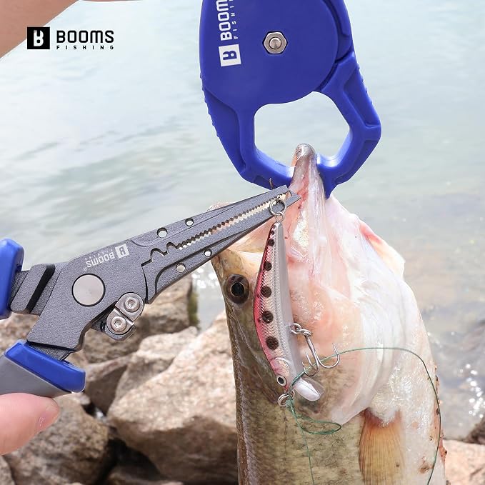 Booms Fishing Pliers Hook Remover: 7.5" Split Ring Pliers and Fish Hook Remover for Saltwater and Freshwater - Braid Line Cutter & Crimper with Lanyard - XW15 Multi-Function Fishing Tool for Angles