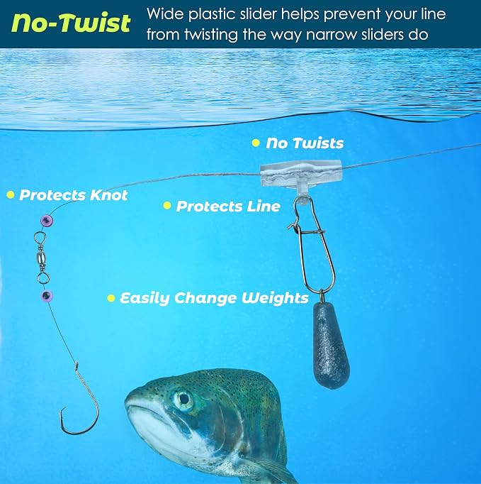 Sinker Slides Stainless Steel Fish Line Clips with Dou Lock Snaps, Suitable for Varieties of Fishing Gears, Fish Lures Sinkers Floats Split Shot Swivel Hook Fishing Tackle Catfish Rig