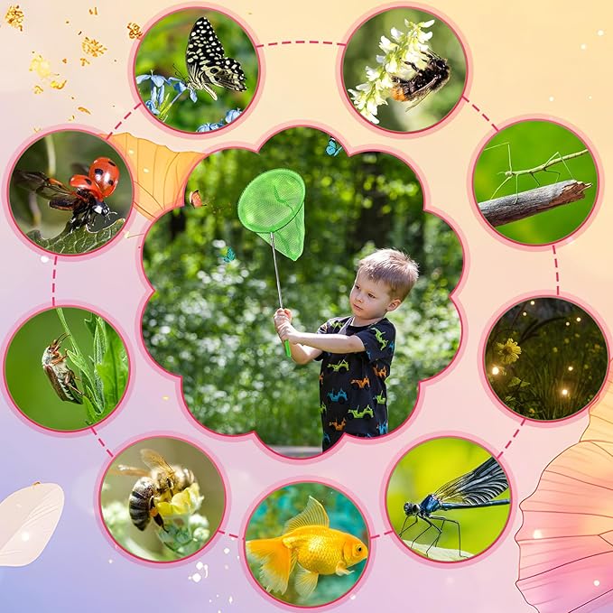 Sosation Kids Telescopic Butterfly Fishing Nets Colorful Bug Catching Nets Outdoor Tools for Catching Butterfly Insects Bug Fish Ladybird, Extendable from 6.5 Inch to 34 Inch