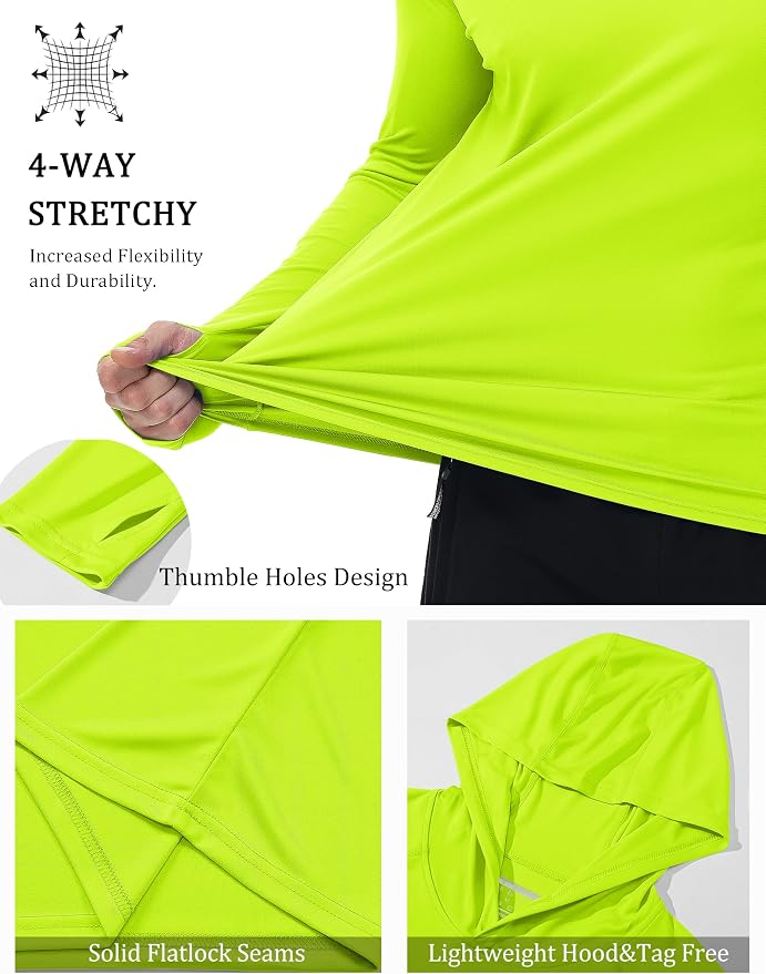 MAGCOMSEN Men's Hooded UPF 50+ Sun Protection T Shirts Long Sleeve Athletic Fishing Shirts Rash Guards