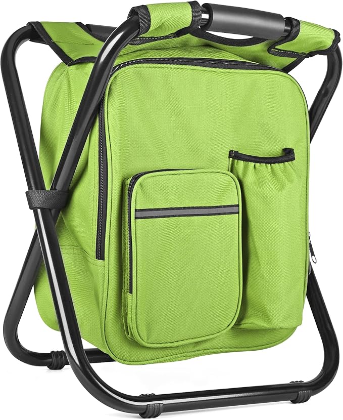Kikerike Backpack Stool Cooler Chair Heavy Duty 300 LBS Max Load Portable Lightweight Stool Backpack Folding Fishing Cooler Seat for Camping Hunting Fishing - Grass Green