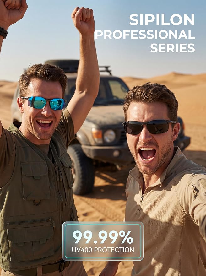 SIPLION Polarized Sunglasses Men Sports: UV Protection Ultra Light Al-Mg Metal Frame Ideal For Driving Fishing Running Golf