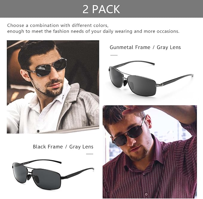SUNGAIT Ultra Lightweight Rectangular Polarized Sunglasses Men UV400 Protection