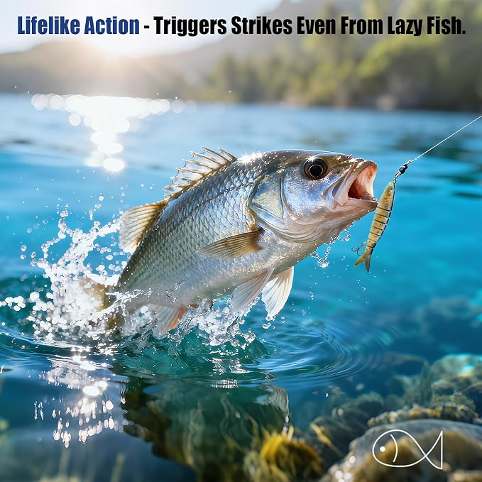 Crown Fishing Lures 8 Segment Realistic Swimbait with 3D Eyes Vibrating Actions,Smooth Lifelike Swimming for More Bites,Reinforced Fiber Joint,Durable Unbreakable Fishing Lure for Various Fish