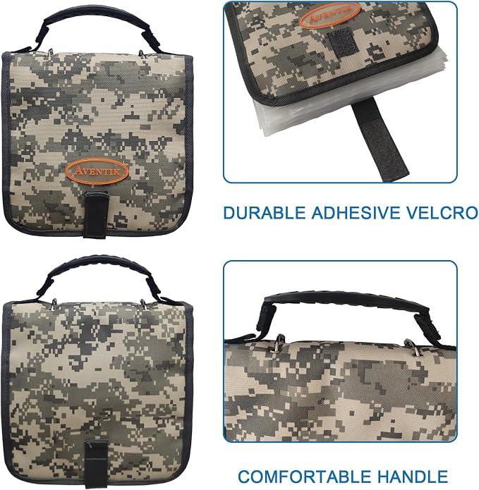 Aventik Fishing Tackle Binder Soft Cover Fishing Bait Organized Storage Rig Bag Soft Bait Binder Saltwater Resistant Fishing Bag 8.5x8.5x1.1inch(Camouflage)