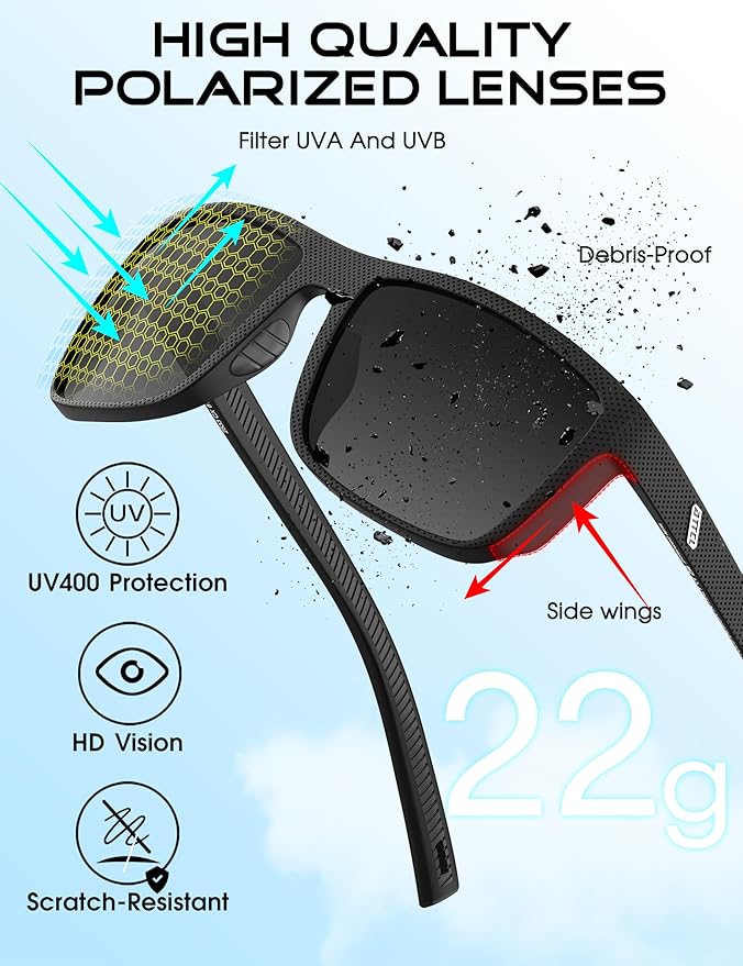 ATTCL Square Polarized Sunglasses for Men: Ultra-Light TR90 Frame UV400 Protection Sun Glasses for Fishing Driving