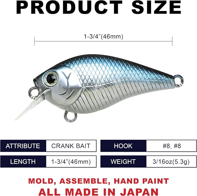 Lucky Craft LC 0.5 Squarebill Crankbait, Silent Fishing Lure for Bass Trout and Pike, Made in Japan, Freshwater Fishing Gear, Hard Bait Bass Lures