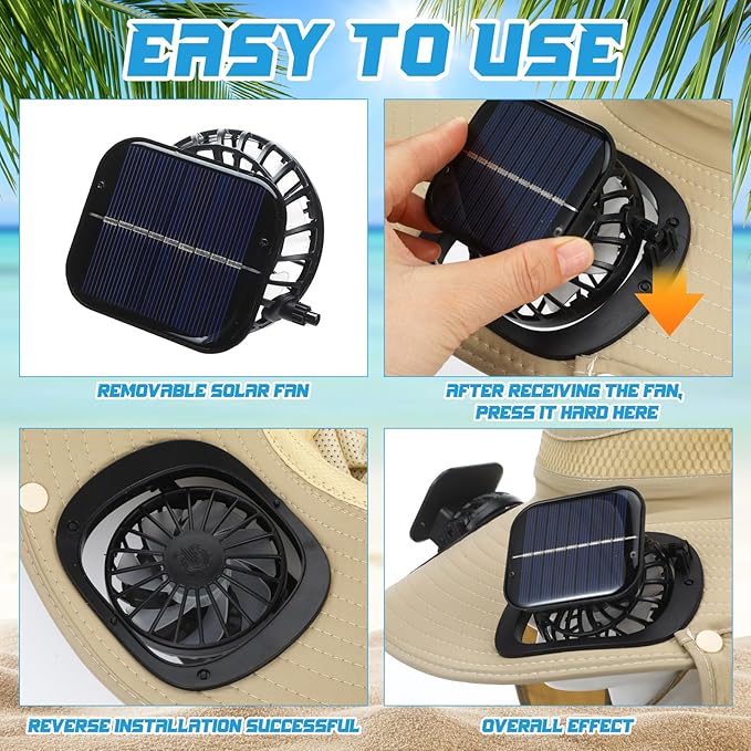 Chuarry Wide Brim Sun Hat with 2 Solar Fans and Neck Flap Outdoor Solar Powered USB Charging Bucket Fishing Hat for Men Women