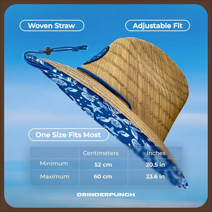 grinderPUNCH Lifeguard Hat Mens Straw Sun Hat for Outdoor American Flag USA Patriotic Straw Beach Fishing Straw Hat for Men