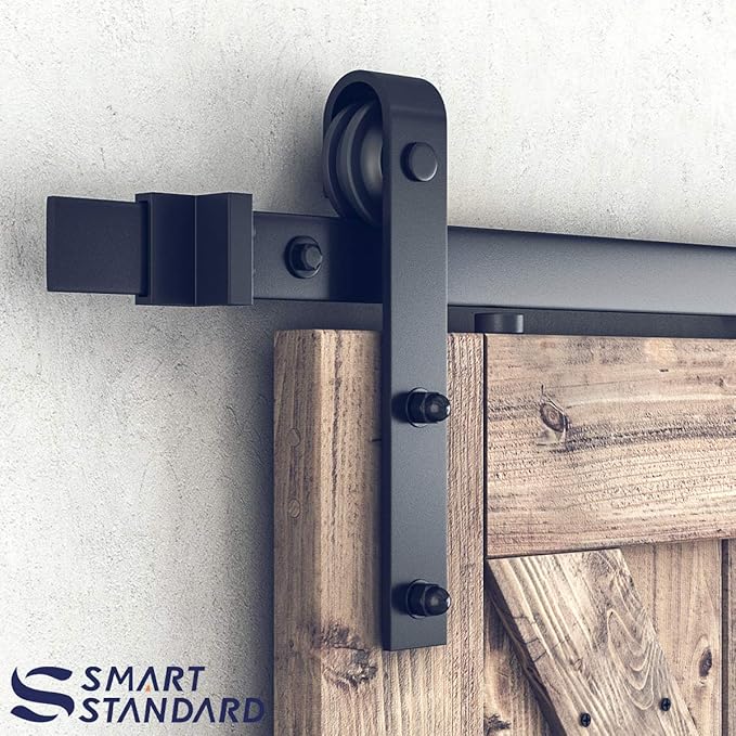 SMARTSTANDARD 11 FT Double Barn Door Hardware Kit, Sliding Door Track-Smoothly and Quietly -Includes Detailed Installation Fit 30"-33" Wide Doorpanel (J Shape Hanger) Black