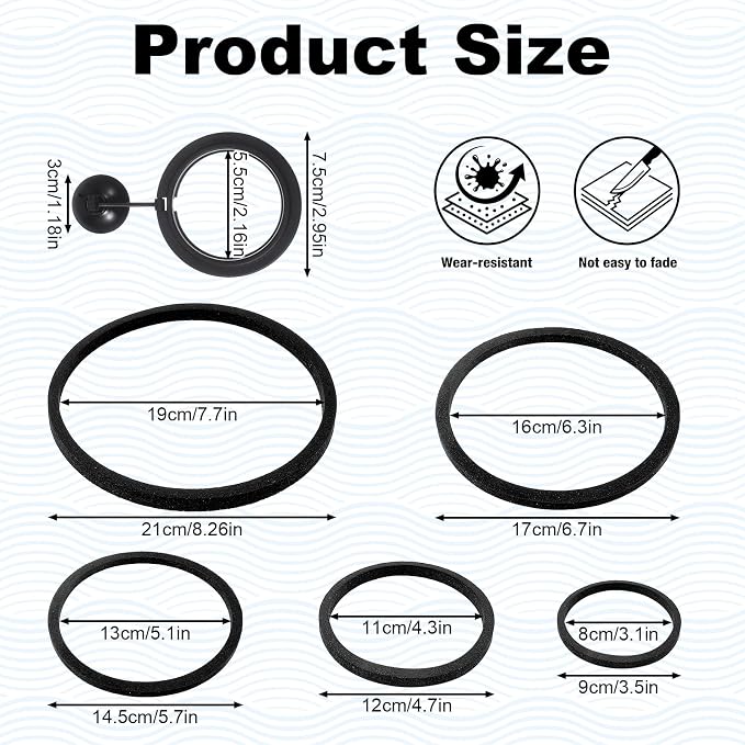 5 Sizes EVA Fish Feeding Ring and 1 Pcs Suction Cup Fish Feeder Ring, 6 Pcs Black Round Floating Rings for Aquarium Set, Floating Rings for Aquarium Betta Goldfish Guppy