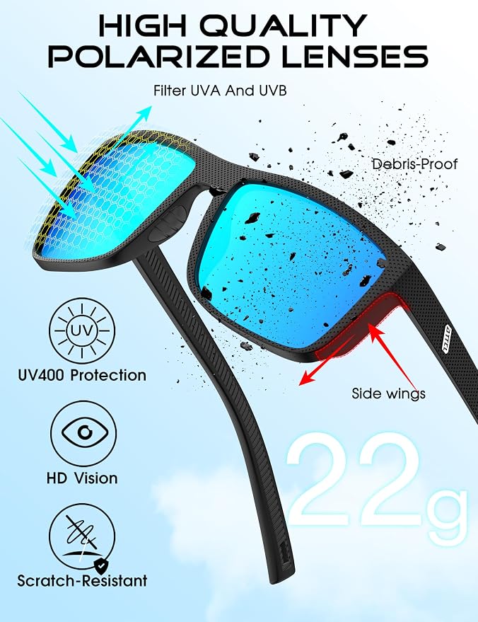 ATTCL Square Polarized Sunglasses for Men: Ultra-Light TR90 Frame UV400 Protection Sun Glasses for Fishing Driving