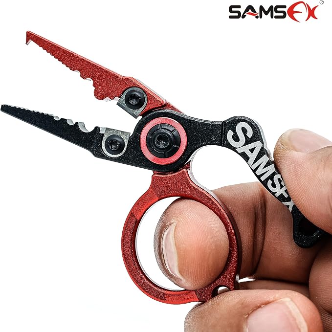 SAMSFX Mini Fishing Pliers with Fly Fishing Zinger Retractor, Fish Hook Remover Tool, Split Ring Pliers for Saltwater & Freshwater, Tungsten Carbide Cutters, Fishing Gear Gift for Anglers