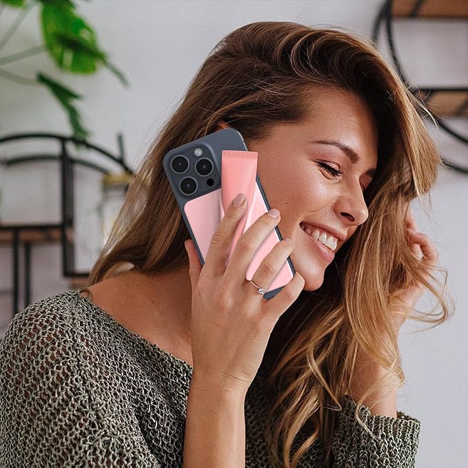 DOB SECHS 2PCS Silicone Lip Holder for Cell Phone Lipstick Lip Glaze Phone Case Back Stick On Holder for iPhone and Android Phones, Pink+Pink
