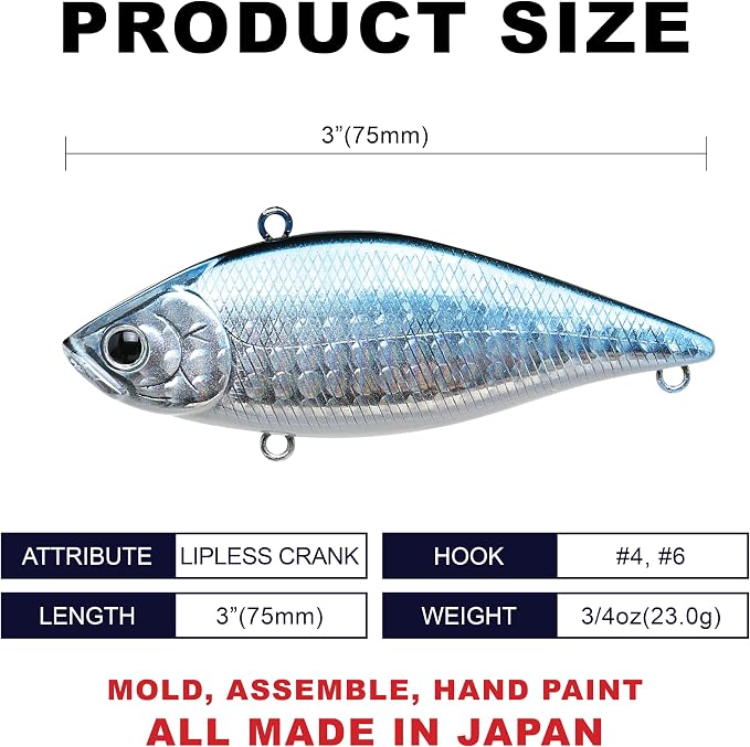 LUCKY CRAFT LV 500, Freshwater Bass Fishing Lure, Lipless Crank Bait, Smallmouth, Sinking, Tournament Winning, Perfect Wobbling, Fishing Gear, Fishing Accessories, Fishing Tackle