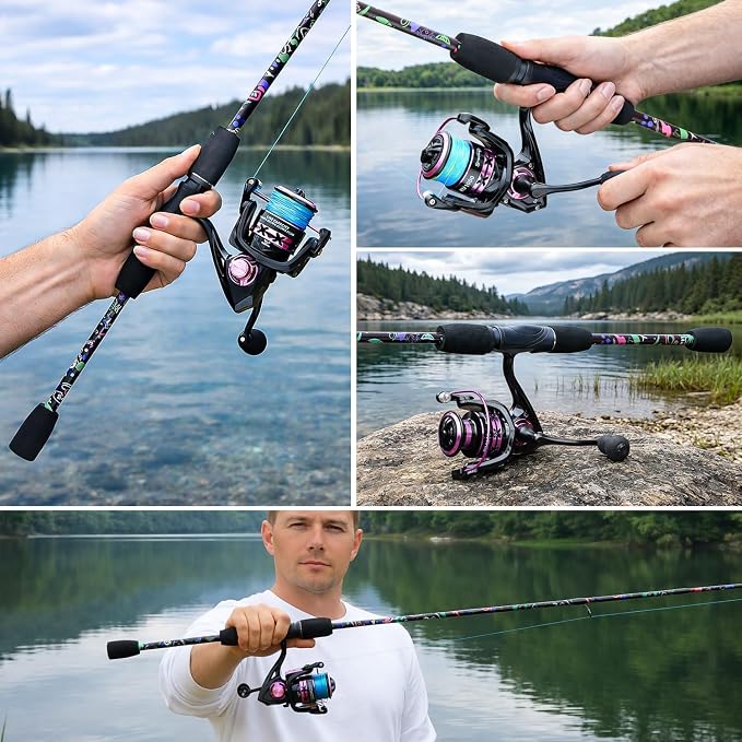 Sougayilang Fishing Rod Reel Combo, 2 Pieces Light Weight Spinning Rod with Bright Powerful Smooth Fishing Reel,Good Starter Combo for Bass Freshwater
