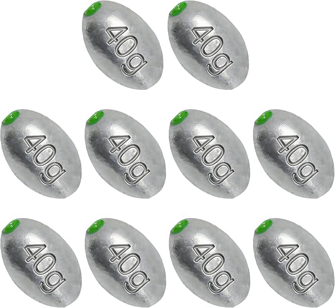 Egg Sinkers Bullet Fishing Weights Oval Shaped with Plastic Core Slip Sinkers for Catfish Fishing Casting Saltwater and Freshwater 1/5oz to 2oz