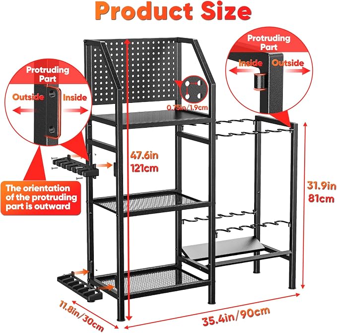 POKIPO Fishing Rod Holders for Garage,Fishing Rod Rack Storage up to 18 Rods,3 Tier Adjust Heavy Duty Metal Fish Pole Stand Organizer with Pegboard for Fishing Gear and Equipment Accessories