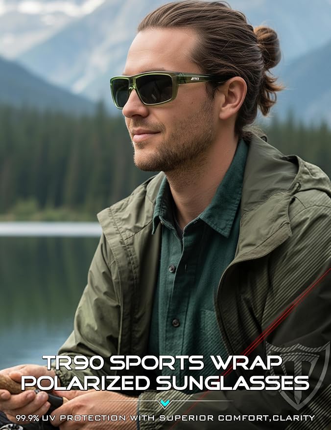 ATTCL Polarized Sunglasses Men for Fishing: UV Protection Lightweight TR90 Sports Wrap Sun Glasses Driving Golf Running