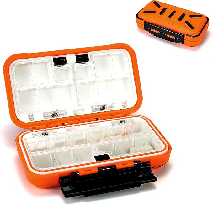 Fishing Tackle Box Bait Storage Case Hard Tackle Case Portable Hooks Lure Baits Storage Swivels Jigs Hooks Sinker for Vest Casting Fly Fishing (Orange Waterproof/1pcs)