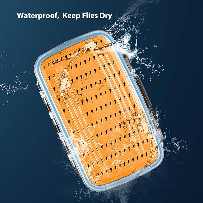 Gonex Fly Boxes for Fly Fishing Jig Boxes Two-Sided Waterproof Lightweight Fly Fishing Box Easy Grip Transparent Lid Fly Fishing Lures Box Sizes A+B+C, Orange