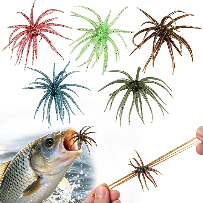 Tentacle Fishing Lure,Dice Bait Soft Plastic Swim Bait,Sea Urchin Lure,for Drop Shot,Weird Fishing Rig,Trout Sea Bass Mandarin Fish Catfish Slow Sinking Soft Lure 2.36 in,3.9 in and 4.3 in.