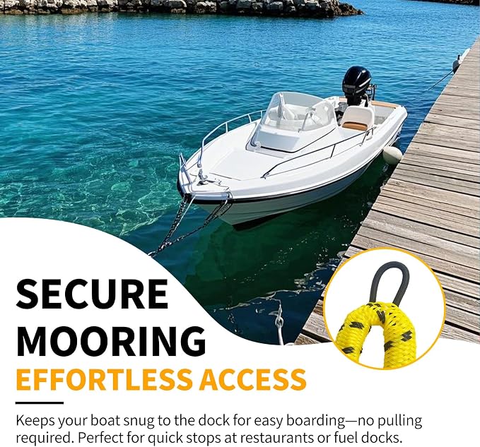 2-Pack Bungee Dock Lines for Boats with Loops, Boat Tie Downs for Docking, Adjustable Boat Mooring Rope for Pontoon, Jon Boat & PWC (Yellow & Black, 4 FT)