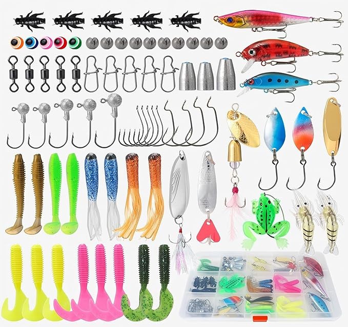 Fishing Gear Fishing Lures Set, Multi-Piece Tackle Kit with Crankbaits, Spoon Lures, Spinner Baits, Hooks, Sinkers and Various Lures for All Water Layers, Bass Trout Freshwater Saltwater Fishing