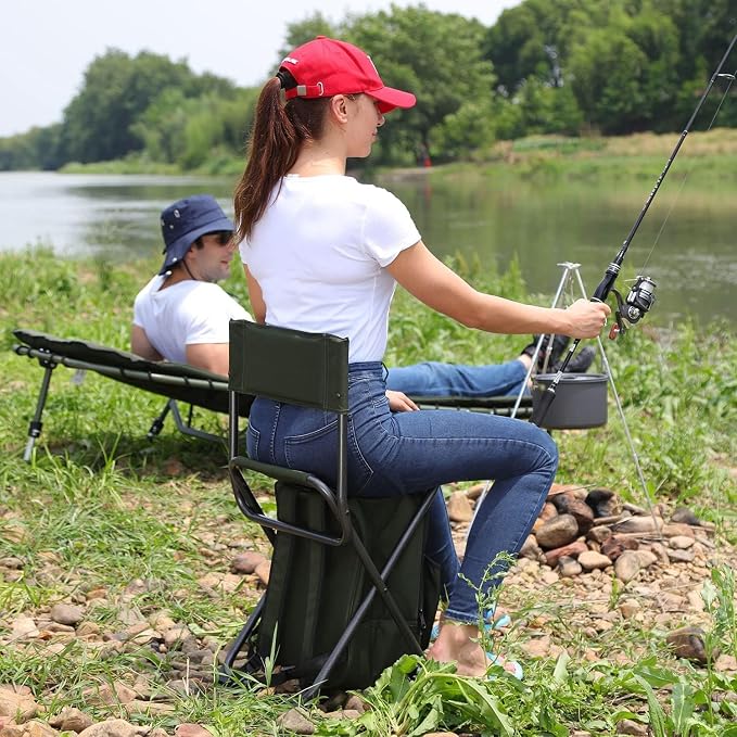 Portal Backpack Cooler Chair 2 Pack Fishing Chairs with Backrest Folding Camping Stool Compact for Outdoors Hiking Hunting Travel, Supports 225 lbs Capacity