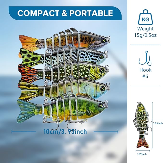 Keenjorika Fishing Lures Multi Jointed Fish Fishing Kits, Slow-Sinking Lifelike Segmented Swimbait Crankbaits, Realistic Swimming Action for Bass, Trout, Pike & Walleye, Freshwater and Saltwater