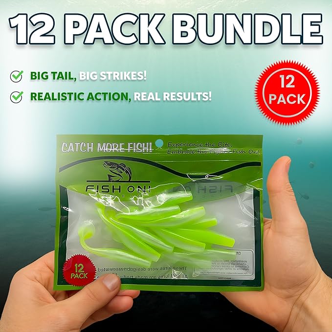 Soft Plastic Paddle Tail Swimbaits Pack of 12 – 3 1/4" & 4" Soft Plastic Fishing Lures with Extra-Large Tail for Lifelike Swimming Action – Freshwater & Saltwater