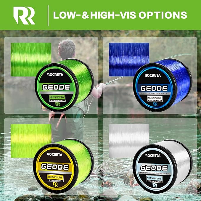 Geode Monofilament Fishing Line - Premium Resistant Nylon Mono Fishing Line 3-100lb - Superior Freshwater & Saltwater Mono Leader Materials 500/1200/2400yds
