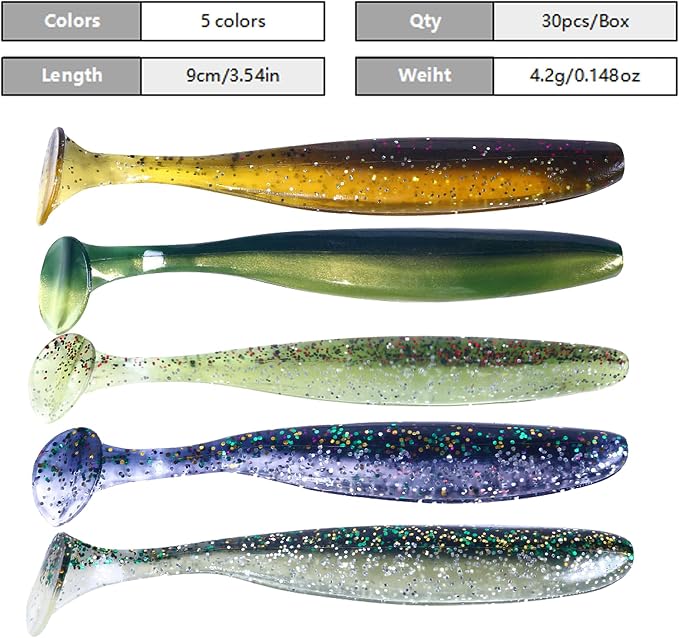 Fishing Soft Plastic Lures, Paddle Tail Swim Baits for Bass Fishing,Paddle Tail Swimbaits for for Bass Trout Walleye Lures, 30/50pcs Soft Plastic Baits with Box