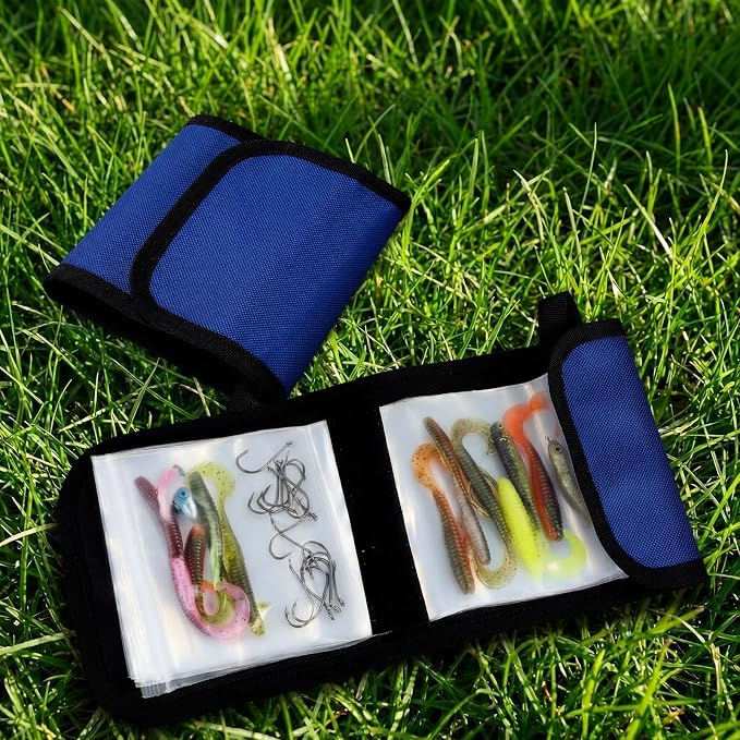 2 Pack Fishing Tackle Binder 20 Pockets Fly Fishing Leader Tippet Line Wallet Leader Organizer Case Lure Storage Bag for Pre-tied Rigs, Leaders, Soft Baits and Lines(Blue)