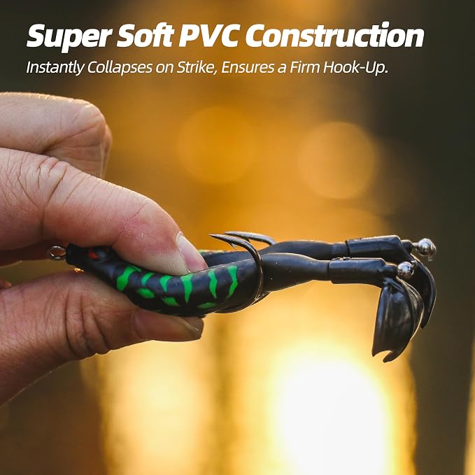 Soft Frog Lures, Topwater Swimbaits for Bass Fishing, Realistic PVC Design, Weedless Hooks, Perfect for Freshwater & Saltwater, Effective Fishing Lures for Pike & Snakehead