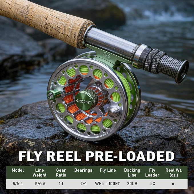QualyQualy Fly Fishing Combo Starter Kit, 9Ft Fly Rod 4-Piece Graphite Rod with Bag, Accessories, Die Cast Aluminum Pre-Loaded Reel, Chest Pack, Fly Fishng Net & Flies
