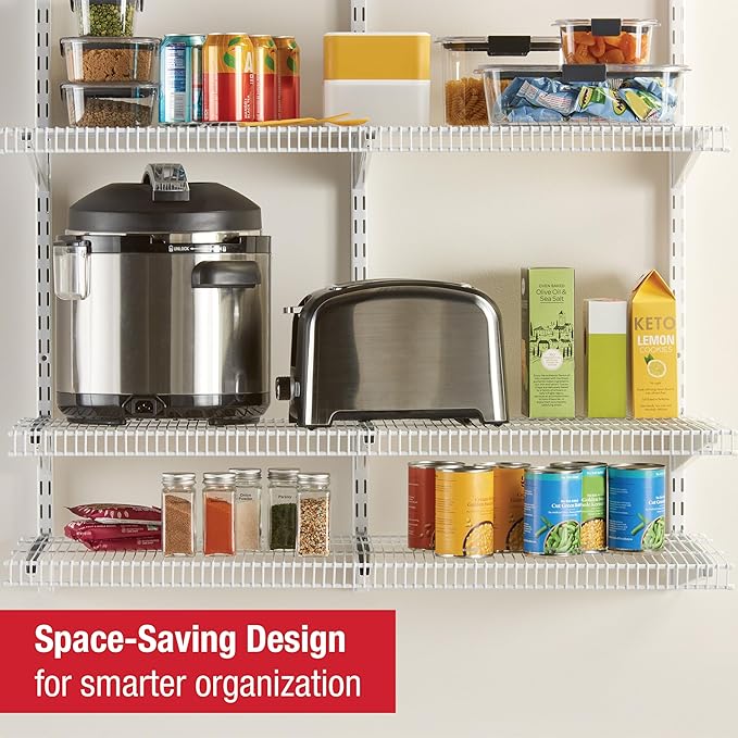 Rubbermaid 36" Pantry Organization Shelf System Direct Wall Mount 4 Shelves and Mounting Hardware Kit Included White Wire Shelving System for Home/Pantry/Closet
