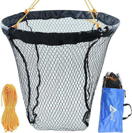 Drasry Foldable Bridge and Pier Fishing Landing Net - High Load-Bearing Aluminum Ring Drop Net for Saltwater Freshwater - Collapsible Basket With 49.2 FT Rope