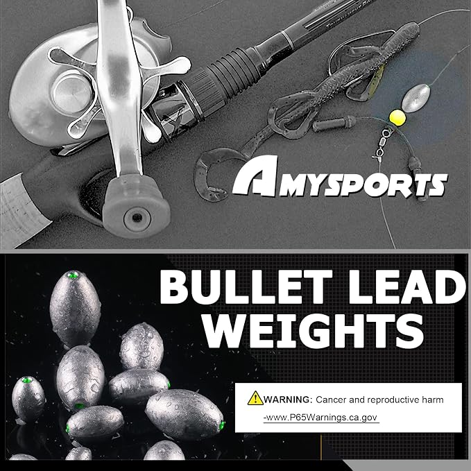 AMYSPORTS Egg Lead Fishing Weights Kit Drop Bass Weights Sinker Tackle Saltwater Casting Fishing Sinkers Set Oval Freshwater
