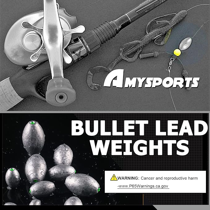 AMYSPORTS Egg Lead Fishing Weights Kit Drop Bass Weights Sinker Tackle Saltwater Casting Fishing Sinkers Set Oval Freshwater