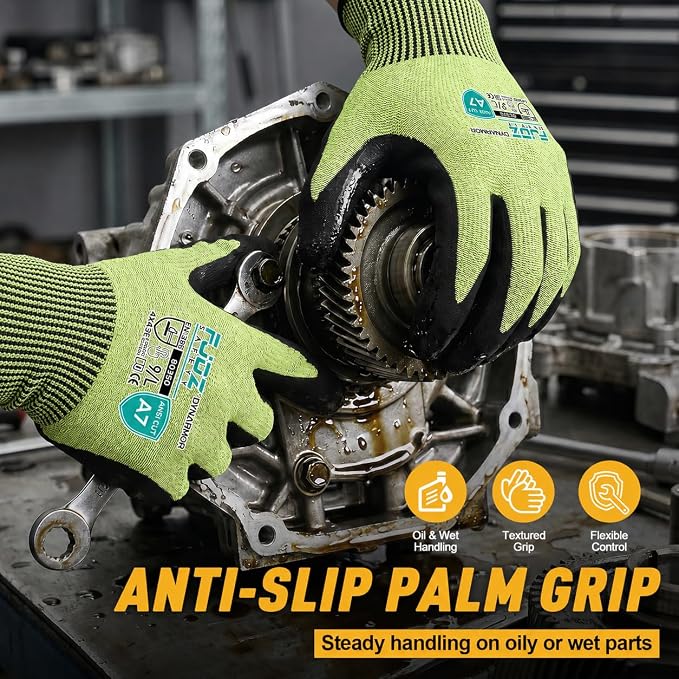 A7 Cut Resistant Work Gloves, 3 Pairs Nitrile Coated Cutting Glove for Woodworking,Construction,Fishing,Metalwork
