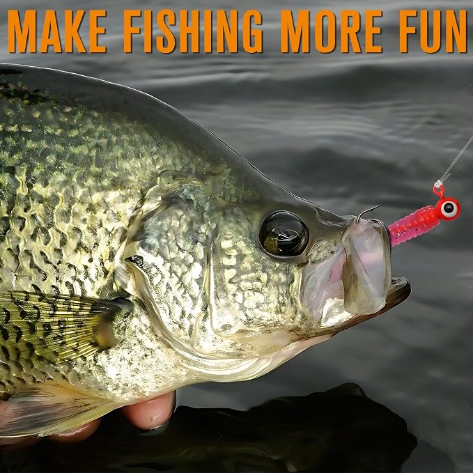 Dovesun Crappie Lures with Jig Heads Kit, Soft Plastic Grubs-Tube Baits 1/8oz 1/16oz 1/32oz Crappie Jigs Walleye Trout Bass Crappie Baits 95-120pcs
