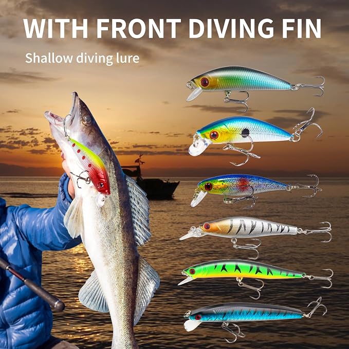 TSKS Fishing Artificial Lures Kit Mixed Including Front Diving Fin Minnow Surface Popper Crank Baits Pencil VIB with Hook and Soft Lures Accessories for Saltwater Freshwater Trout Bass Tackle Gift Set