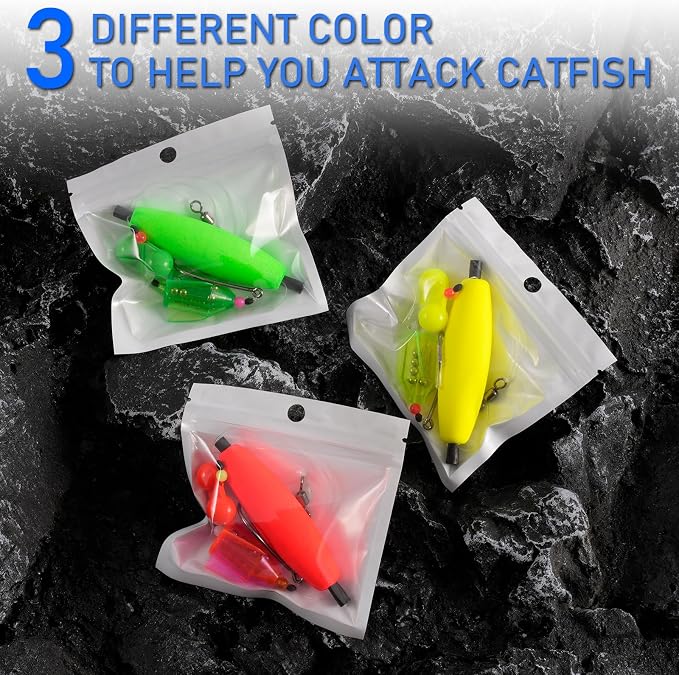 3Pcs/6Pcs Catfish Fishing Rigs Ready Kit，2 in 1 Rotating rattles/Double Rattles Beads, Float Rigs Tackle Santee Rig Peg Catfish，Free Adjustment in freshwter and Saltwater