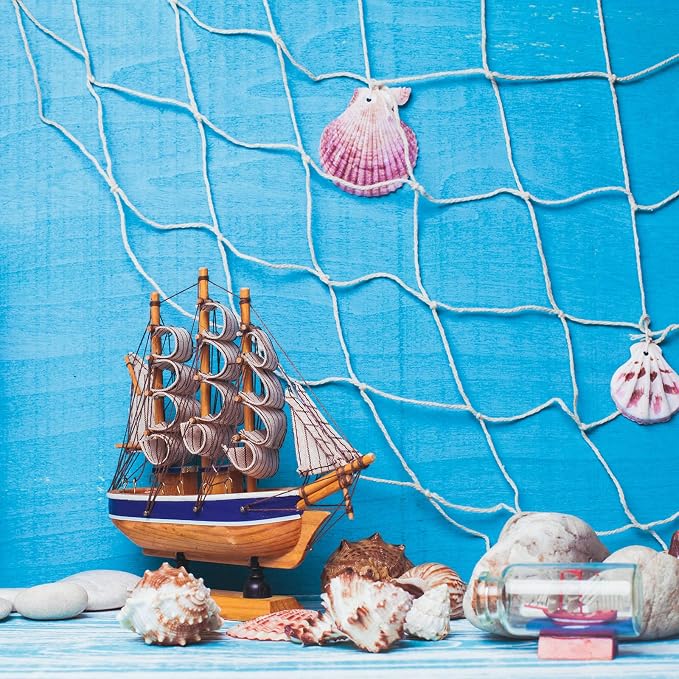 Boao 10 Pieces Fish Net Decorative 80 x 40 Inch, Fishing Net Decor Natural Party Decoration Nautical Themed Cotton Accessory Pirate Netting Hawaii Beach Halloween Theme Party Supplies