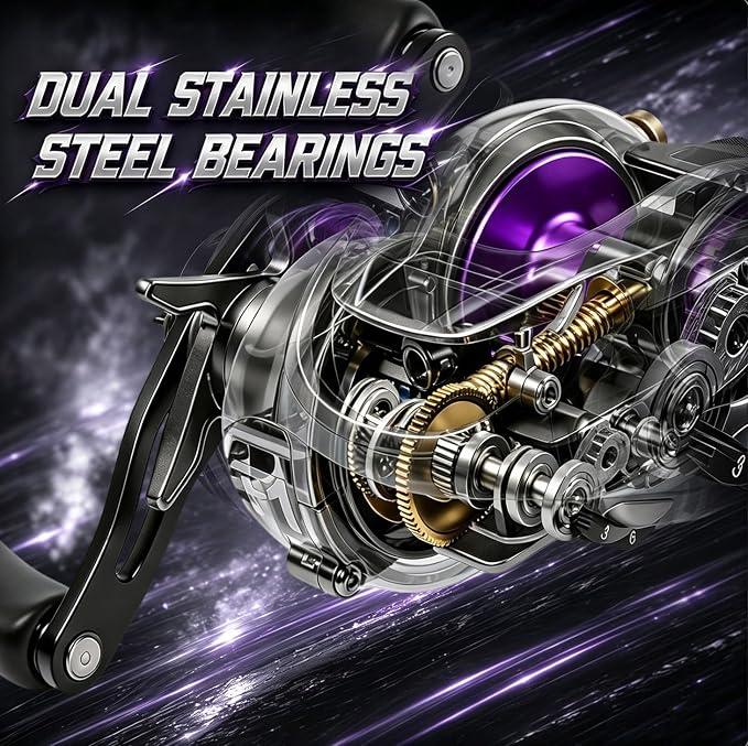 Sougayilang F1 Baitcasting Reel, 7.6:1 Gear Ratio, 18lbs Max Drag, 5+1 Stainless Steel Bearings, 5rd Gen Drag Alarm System, Magnetic Brake, Lightweight Low Profile Casting Reel for Freshwater Fishing